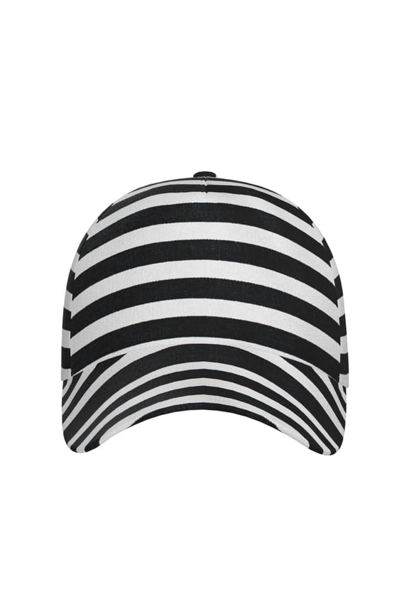 Black And White Stripes for Baseball Cap: Unisex, crafted from classic polyester twill fabric, featuring a soft unconstructed design
