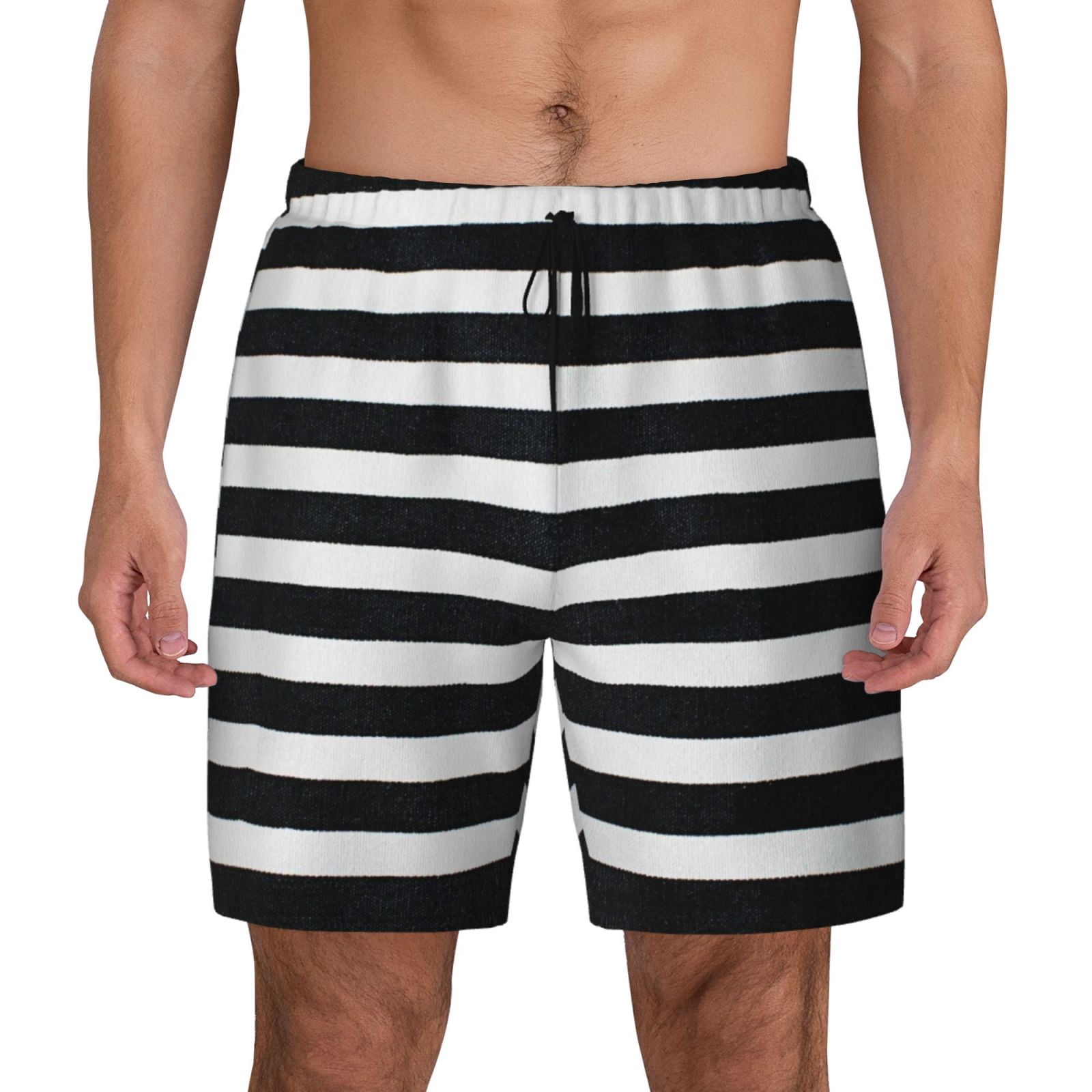 Xecao Black And White Stripes for Men's Swimming Trunks Swim Trunks Quick Dry Swim Shorts with Mesh Lining Funny Swimwear Bathing Suits