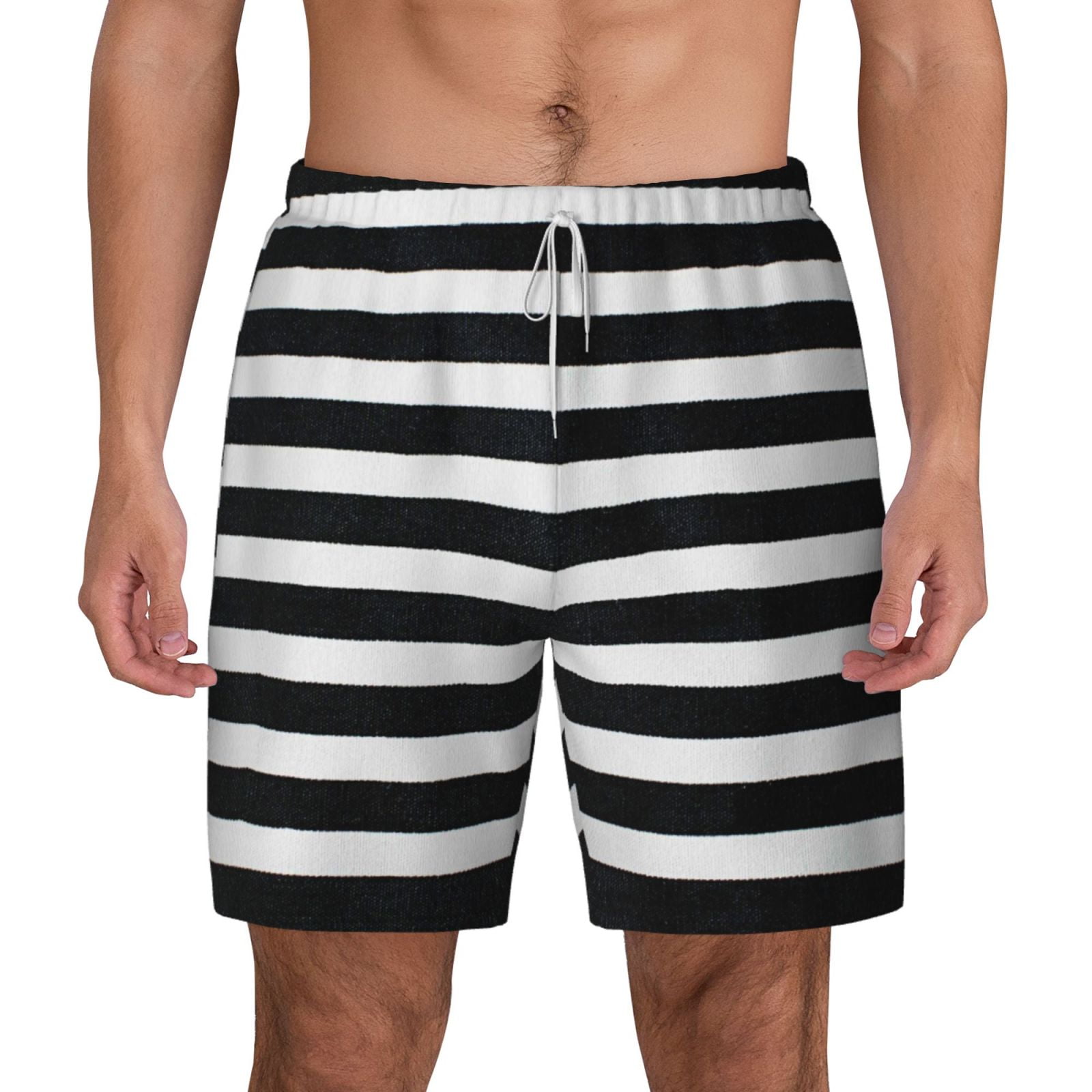 Xecao Black And White Stripes for Men's Swimming Trunks Swim Trunks Quick Dry Swim Shorts with Mesh Lining Funny Swimwear Bathing Suits
