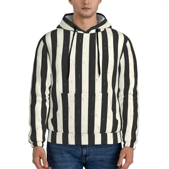 Xecao Black And White Thick Stripes Pattern Men's Adult Pullover Hoodie,Hooded Sweatshirt-Small