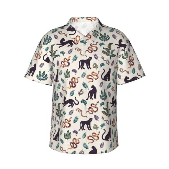Xecao Black Cat And Snake print Hawaiian shirt - a stylish short-sleeve button-down for men, perfect for casual beach and tropical outings.
