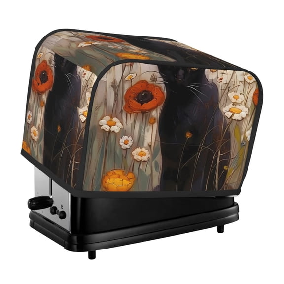 Xecao Black Cat in Wildflowers Print 2 Slice Toaster Cover with Pockets, Small Appliance Cover, Dust and Fingerprint Protection, Machine Washable