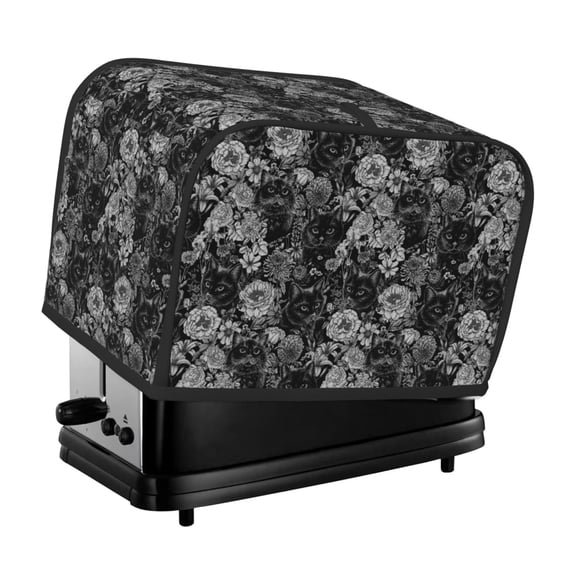 Xecao Black Cats In A Garden Print 2 Slice Toaster Cover with Pockets, Small Appliance Cover, Dust and Fingerprint Protection, Machine Washable