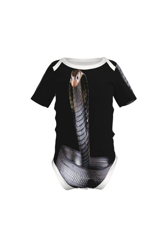 Black Cobra Snake Pattern Baby Climbing Bodysuit Short Sleeve Onesie Unisex 0-12 Months Baby Shirt Newborn Outfits Crotch snap design-9M