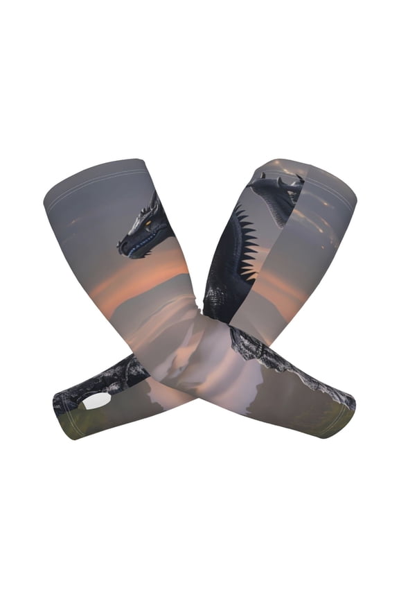 Black Dragon Cliff Dawn Print Cooling Arm Sleeves, UPF 50 UV Sun Protection Sports Compression ,Tattoo Cover Up ,Sports Sleeve for Basketball Golf Football
