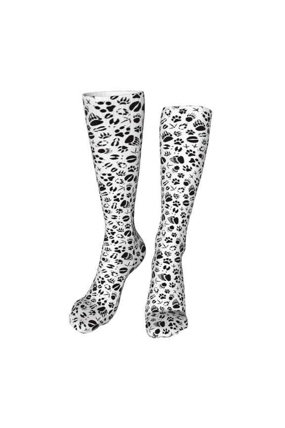Black Footprints Print Calf Socks Seamless Toe, Knee High Long Socks, Sports Socks Trouser Socks for Women and Men-One Size