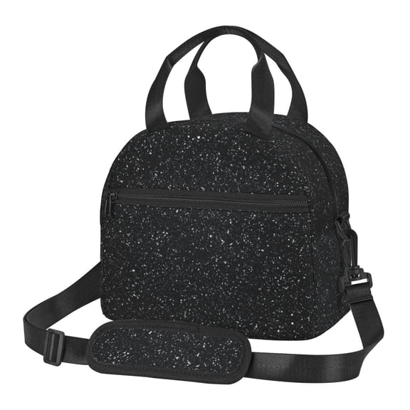 Xecao Black Glitter Print Insulated Lunch Box, Lunch Cags Lunch Bag Featuring An Adjustable Shoulder Strap