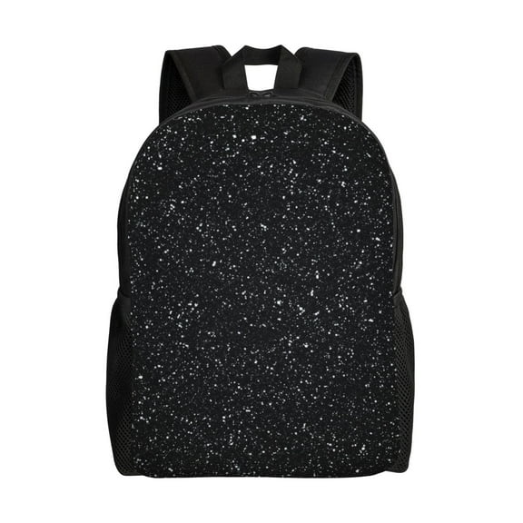Xecao Black Glitter Print School Backpack with Laptop Compartment Small Travel Laptop Backpack for Women Men Waterproof College Backpack Simple School Bag