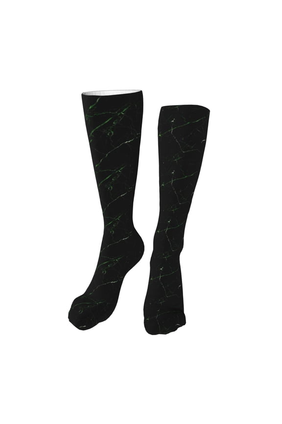 Black Marble Print Calf Socks Seamless Toe, Knee High Long Socks, Sports Socks Trouser Socks for Women and Men-One Size