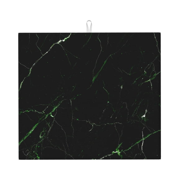 Xecao Black Marble Print Dish Drying Mat for Kitchen Counter,Absorbent Coffee Bar Mat, Dish Drainer Rack Mats,Dining Room Decoration