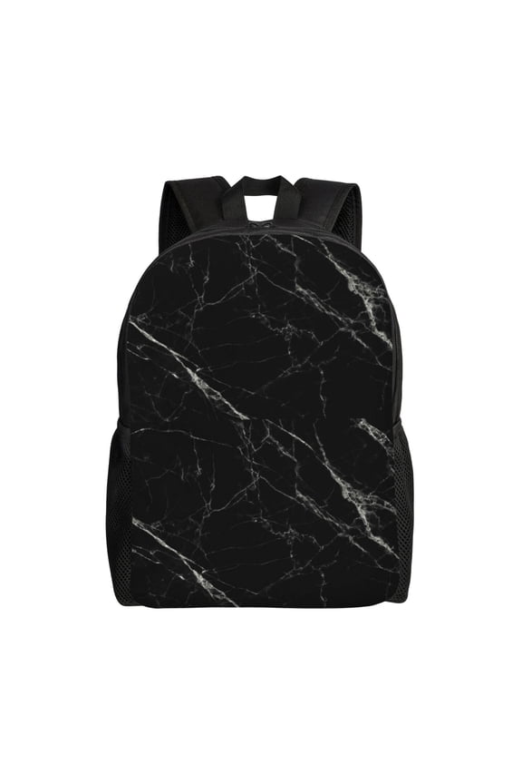Black Marble Texture Abstract Print School Backpack with Laptop Compartment Small Travel Laptop Backpack for Women Men Waterproof College Backpack Simple School Bag