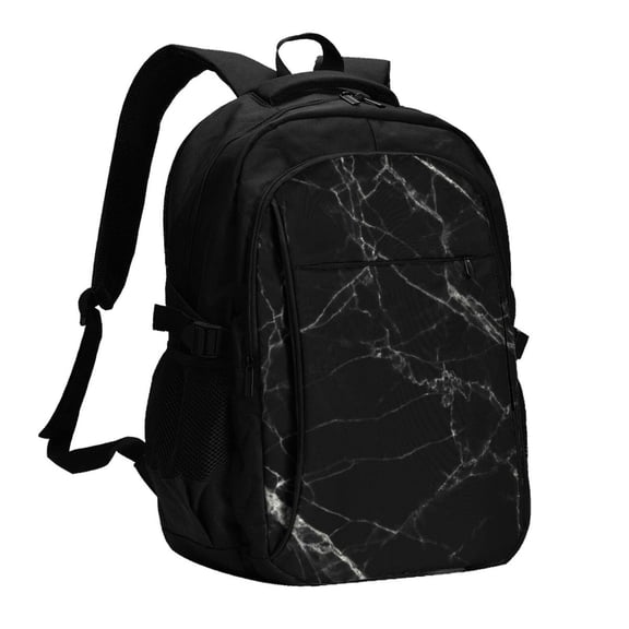 Xecao Black Marble Texture Abstract for Travel Laptop Backpack, USB-Charging-Enabled, Spacious Business Backpack for Men and Women,College School Computer Bag