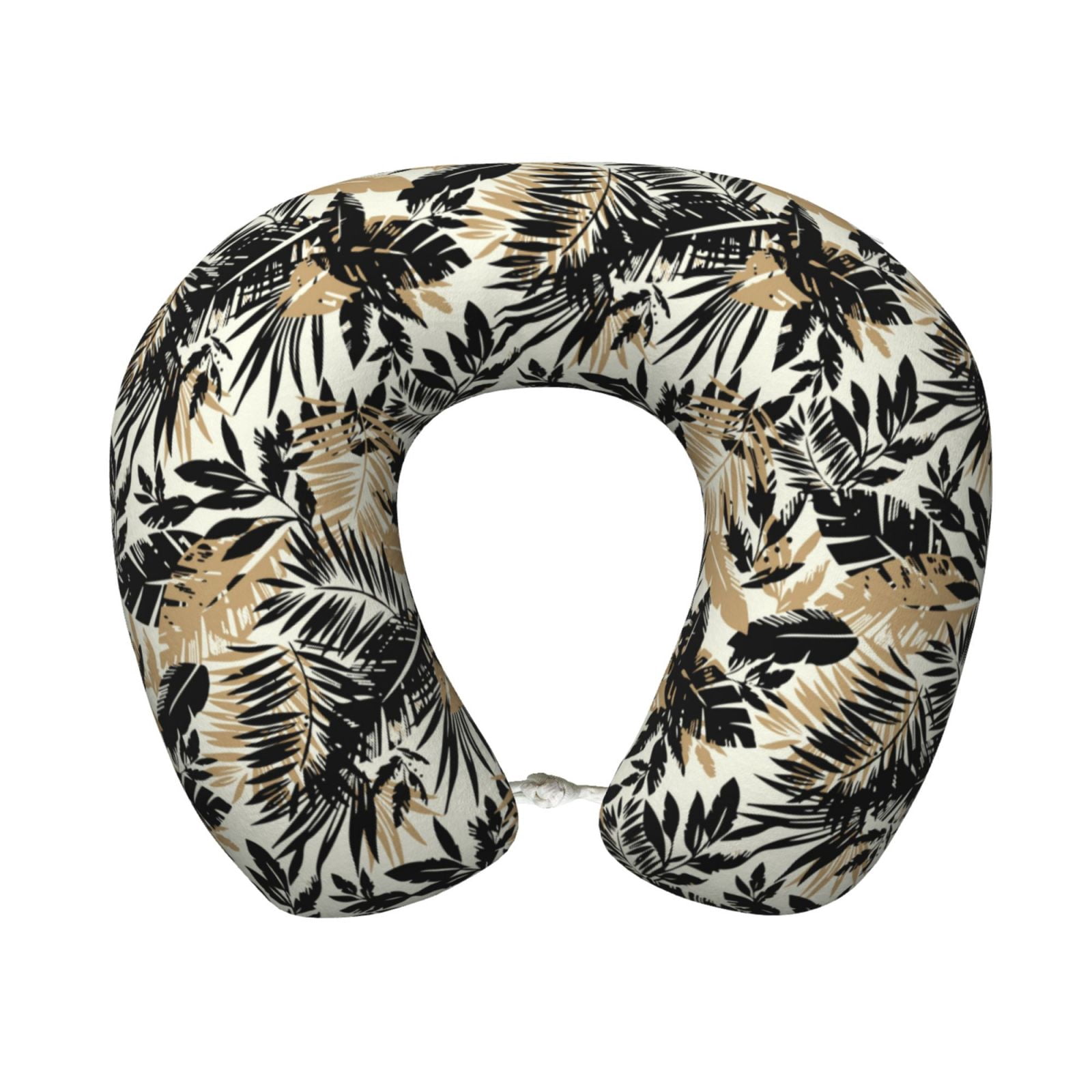 Xecao Black Palm Leaves Print Memory Foam Cervical Neck Pillow Versatile U-Shaped Pillows for Home,Office,Camping,Travelling,Soft Washable Cover