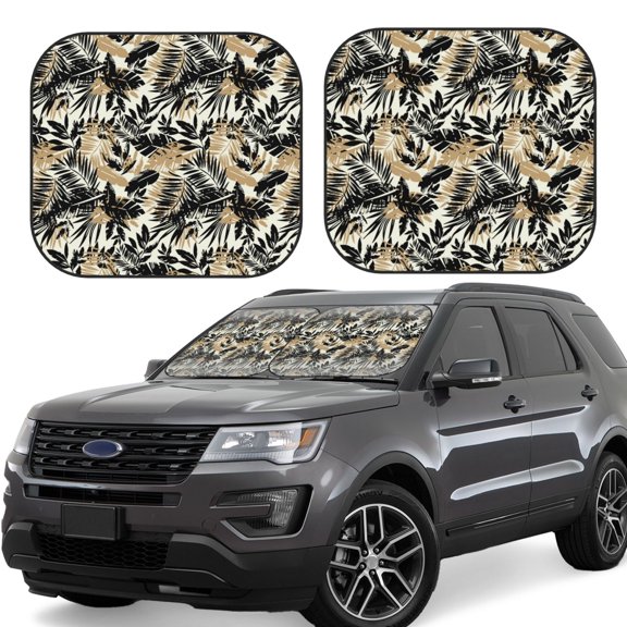 Xecao Black Palm Leaves for Foldable Car Sun Shades (2-Pack) offer sun protection with an easy-fold design for convenient windshield shading.