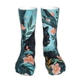 thumbnail image 1 of Xecao Black Panther Floral Illustration Print Fashion No Heel Casual Crew Socks Cushioned Breathable for Men Women - Moisture wicking,Not easy to fade Suitable for daily, 1 of 7