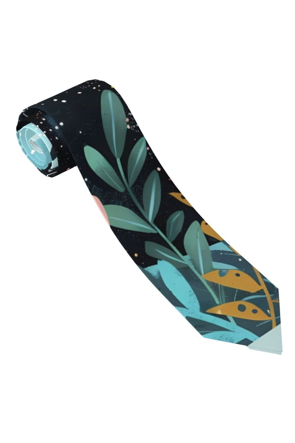 Black Panther Floral Illustration Print Tie For Men Necktie Woven Jacquard Neck Ties,Classic Men's Tie