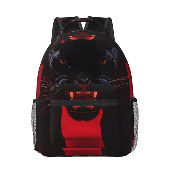 Xecao Black Panther Red Background Print Casual Backpack: A Computer Backpack Ideal for Men and Women, Perfect for College, School, or Daily Travels-One Size