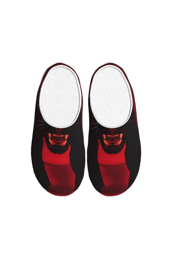 Black Panther Red Background Print Cotton Slippers Fuzzy Warm Cozy Slippers Non Slip House Slippers For Indoor Outdoor Cotton Slippers House Slippers-13