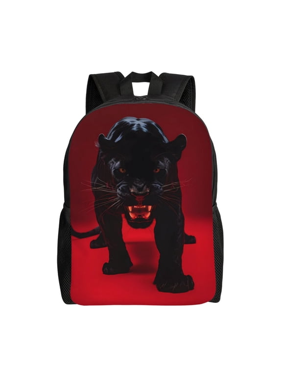 Black Panther Red Background Print School Backpack with Laptop Compartment Small Travel Laptop Backpack for Women Men Waterproof College Backpack Simple School Bag