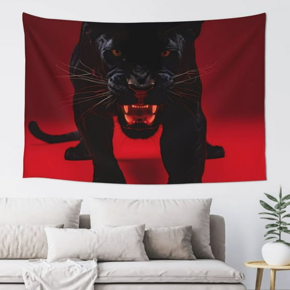 Xecao Black Panther Red Background Print Tapestry, Wall Hanging Room Funny Decor, Backdrop Room Decor for Bedroom Living Room dormitory