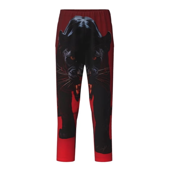 Xecao Black Panther Red Background Print Teenagers' Pajama Pants Long Sleep Pants Soft Elastic Waist Pajama Bottoms Elastic waist with 2 Pockets 5-16 Years-XS(5-6)