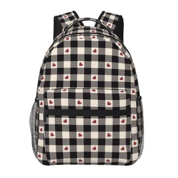 Xecao Black Plaid Heart Backpack, a stylish and functional choice for both men and women, is the perfect basic bookbag for college, work, or travel