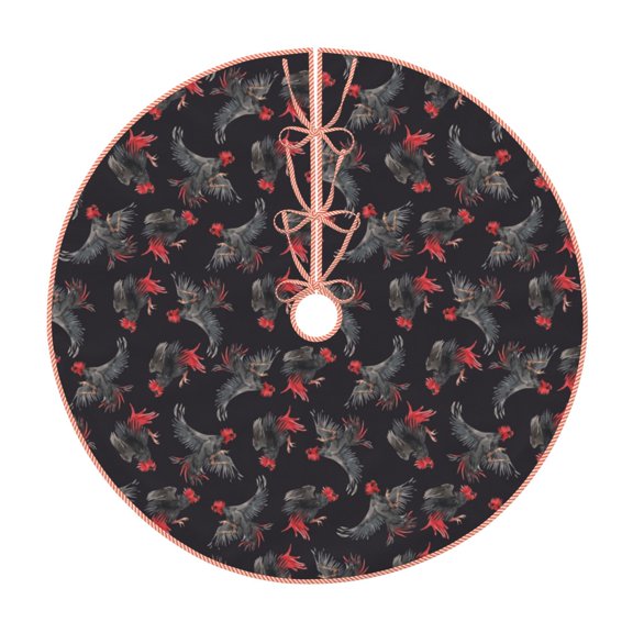 Xecao Black Roosters Pattern Christmas Tree Skirt Round Xmas Tree Mat Base Cover for Holiday Home Decorations-30"