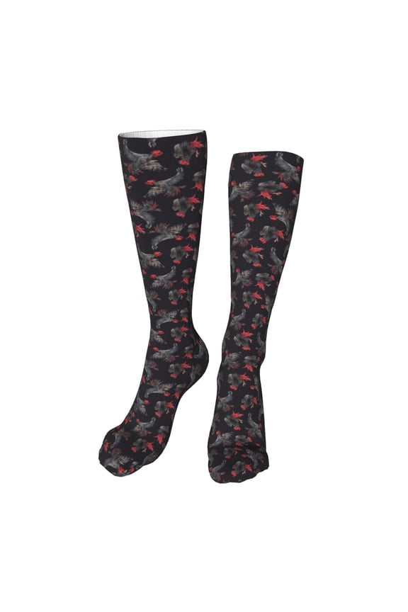 Black Roosters Print Calf Socks Seamless Toe, Knee High Long Socks, Sports Socks Trouser Socks for Women and Men-One Size