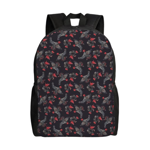 Xecao Black Roosters Print School Backpack with Laptop Compartment Small Travel Laptop Backpack for Women Men Waterproof College Backpack Simple School Bag