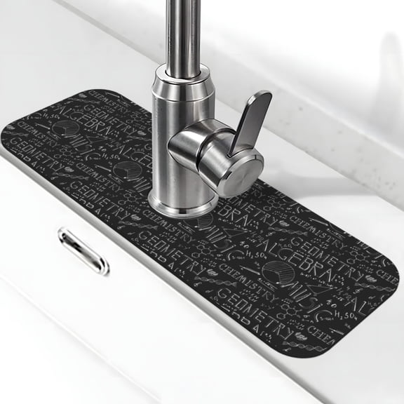 Xecao Black Scientific for Kitchen Sink Splash Guard Faucet Mat , Faucet Guard & Draining mat, (15" X 5.5" )