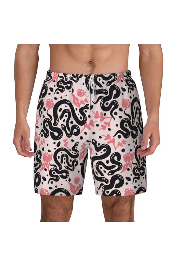 Black Snake for Men's Swimming Trunks Swim Trunks Quick Dry Swim Shorts with Mesh Lining Funny Swimwear Bathing Suits
