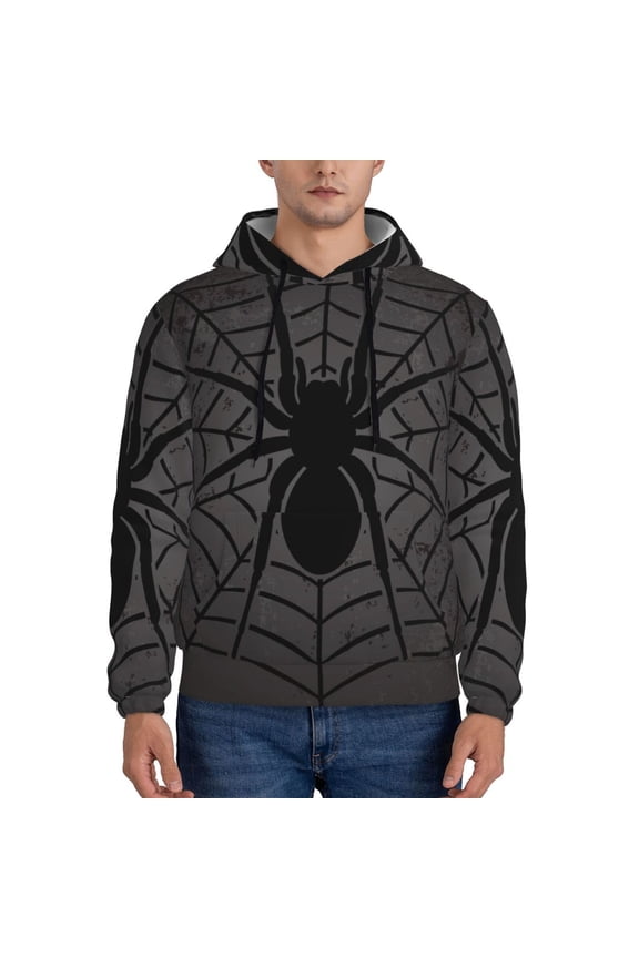 Black Spider On Web 1 Pattern Men's Adult Pullover Hoodie,Hooded Sweatshirt-4X-Large