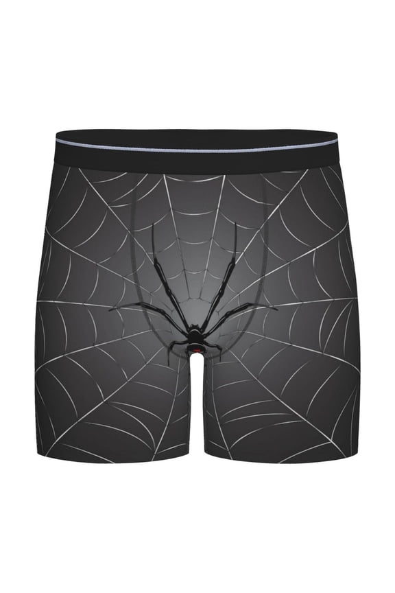 Black Spider On Web Print Boxer Briefs for Men's Stretch Moisture-Wicking Underwear, Mid-Rise Classics breathable fabric