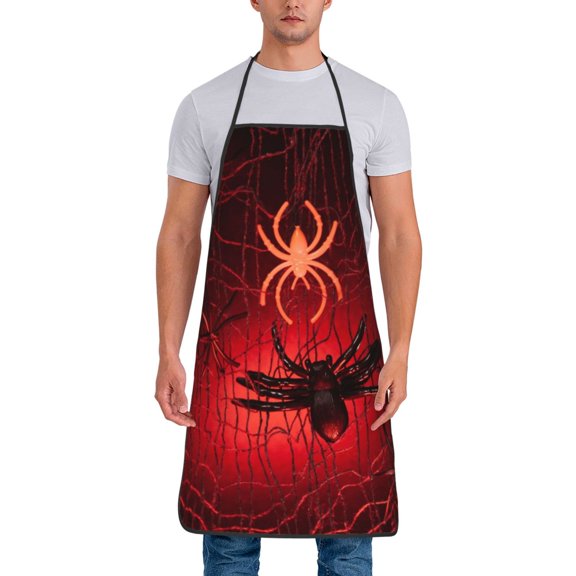 Xecao Black Spider Web With Spiders Print Funny BBQ Chef Aprons for Men Women,Adjustable Kitchen Cooking Aprons with Pocket Waterproof Oil Proof No Pilling Fading