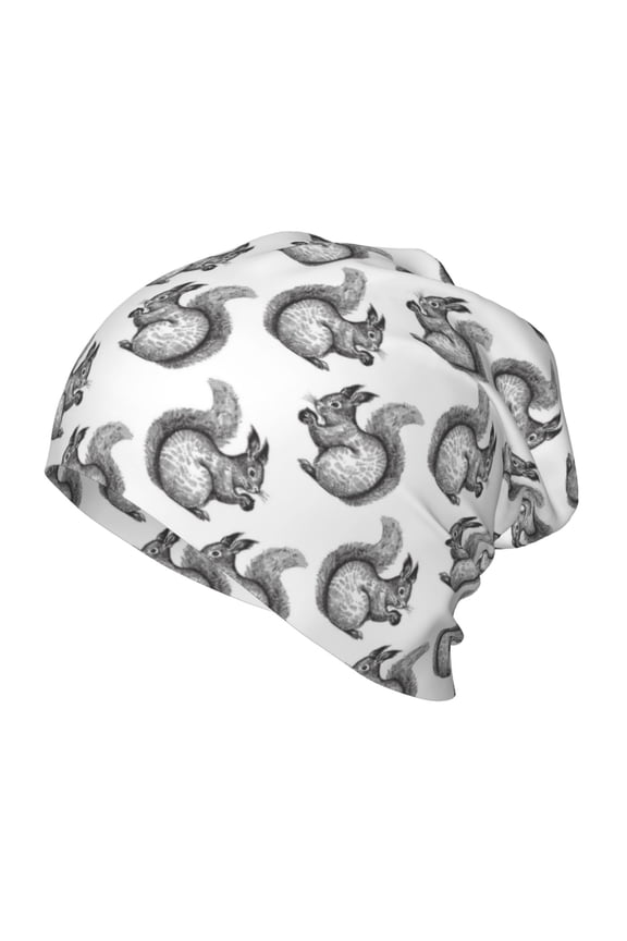 Black Squirrel Print Beanie Hat Toddler Girls Boys, Baby Hats Winter Warm Knitted Thermal, Kids Winter Caps