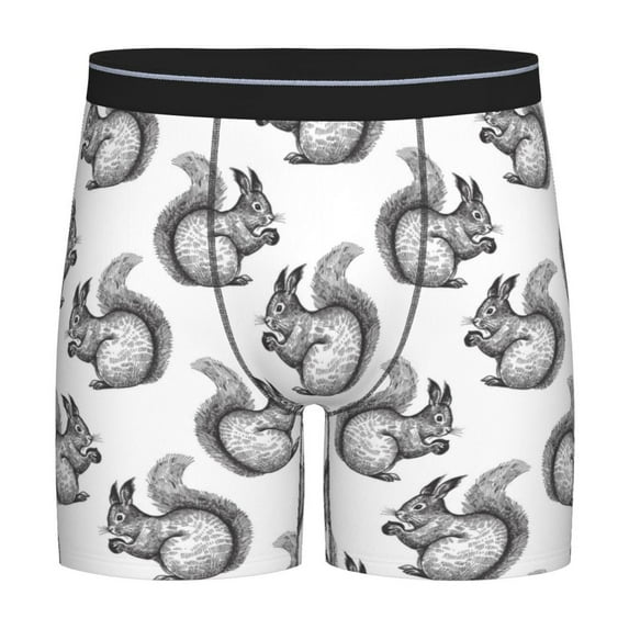 Xecao Black Squirrel Print Boxer Briefs for Men's Stretch Moisture-Wicking Underwear, Mid-Rise Classics breathable fabric