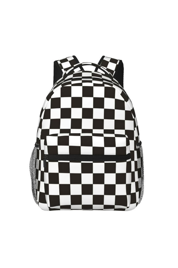 Black and White Checkerboard Backpack, a stylish and functional choice for both men and women, is the perfect basic bookbag for college, work, or travel