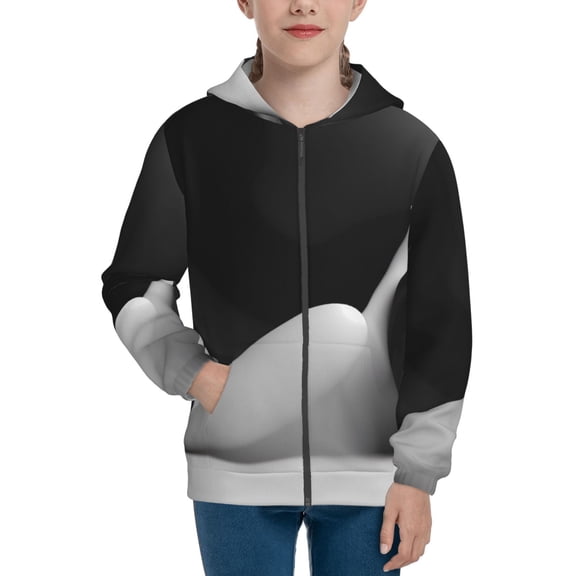 Xecao Black White Fluid Sculpture Pattern Zip Up Hoodies for Boys Girls, Sweatshirt with Pockets-