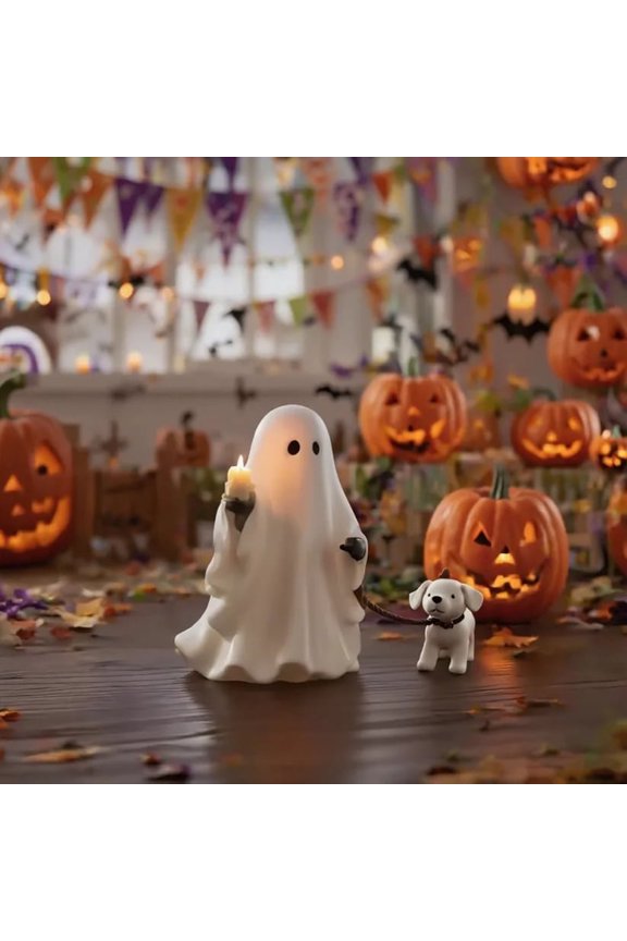 Halloween Decorations Walking Dog Ghost Ornament, Spooky Puppy Ghost Figurine with Candle for Halloween Party Tabletop Home Holiday Decor