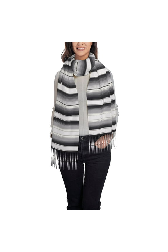 Black White Gray Mexican Blanket Serape Stripes Pattern Womens Winter Scarf Fall Scarf Oversized Large Scarf for Women Warm Shawl Wrap