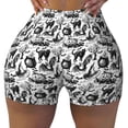 thumbnail image 1 of Xecao Black White Halloween Print Workout Shorts for Women Soft Smooth Gym Yoga Scrunch Active Tennis Workout Running Shorts, 1 of 9