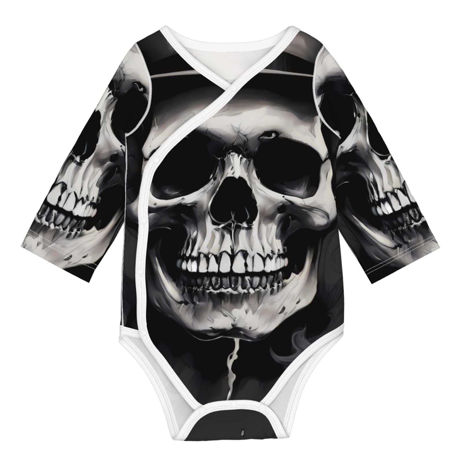 Xecao Black White Hat Skull Print Baby unisex-baby Cotton Long-sleeve Bodysuits-6 Months
