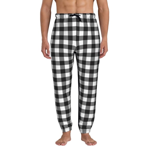 Xecao Black White Plaid Print Active Tech Joggers for Men, Mens Sweatpants Lounge Pants with Pockets-X-Large
