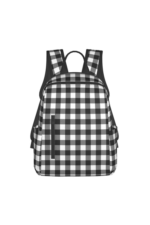 Black White Plaid print Backpack For women men Aesthetic Lightweight Travel Daypack Simple Cute Backpack For Bookbag