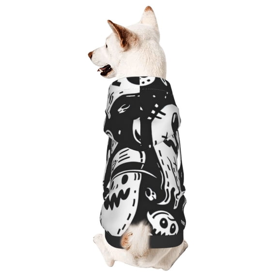 Xecao Black White Spooky Ghosts Pattern Sweatshirts Winter Pet Dog Hoodie Puppy Coat Dog Sweaters Dog Clothes with Hat Dog Clothes Costume Outfit,Small Pets Wear-