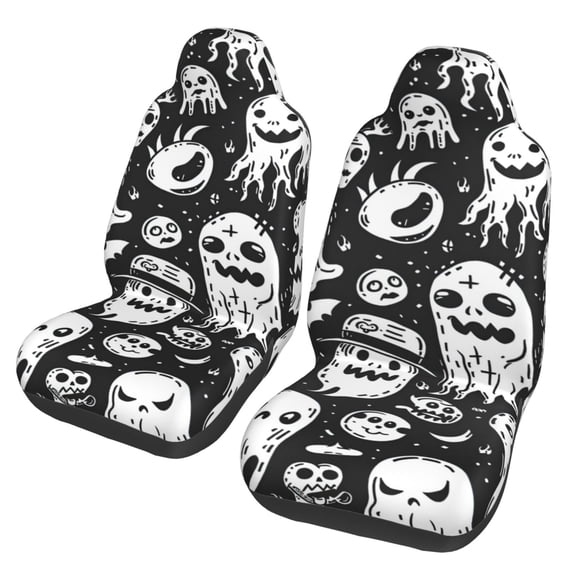 Xecao Black White Spooky Ghosts Print Car Seat Cover in That Fits Most Cars, Vans, SUVs, and Trucks.