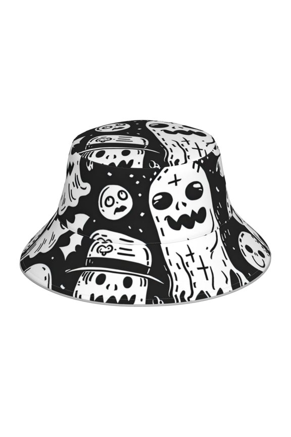 Black White Spooky Ghosts Print Men and Women Night Reflective Hat Runner Cap Visor Bucket Hat Boonie Cap