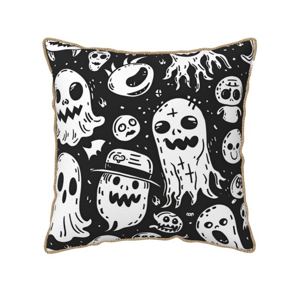 Xecao Black White Spooky Ghosts Print Soft Velvet Decorative Throw Pillow Covers, Square Cushion Cases for Bed, Sofa, Living Room, Car, and Indoor Outdoor Use-20"x20"
