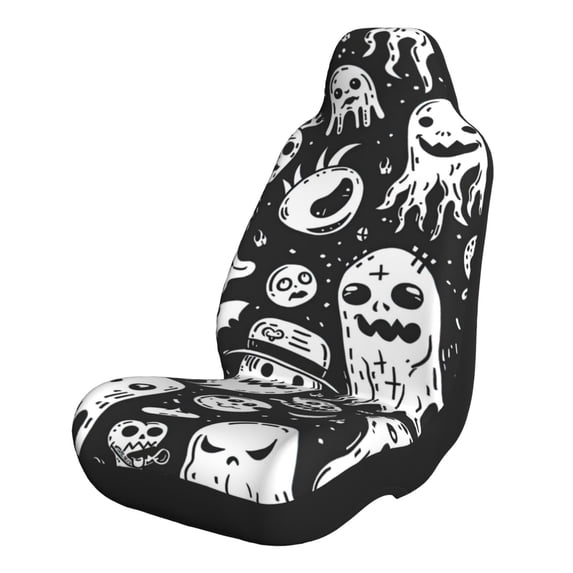 Xecao Black White Spooky Ghosts for Automotive Seat Covers for Cars Trucks and SUVs – Gray Car Seat Covers for Front Seats, Truck Seat Protectors-1
