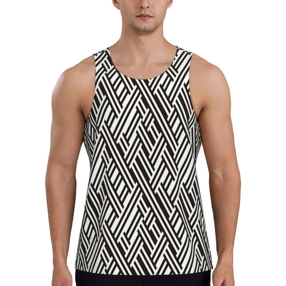 Xecao Black White Stripes Men's Tank Top Workout Quick Dry Sleeveless Gym Jogging Muscle Shirts Summer Swim Beach Tops